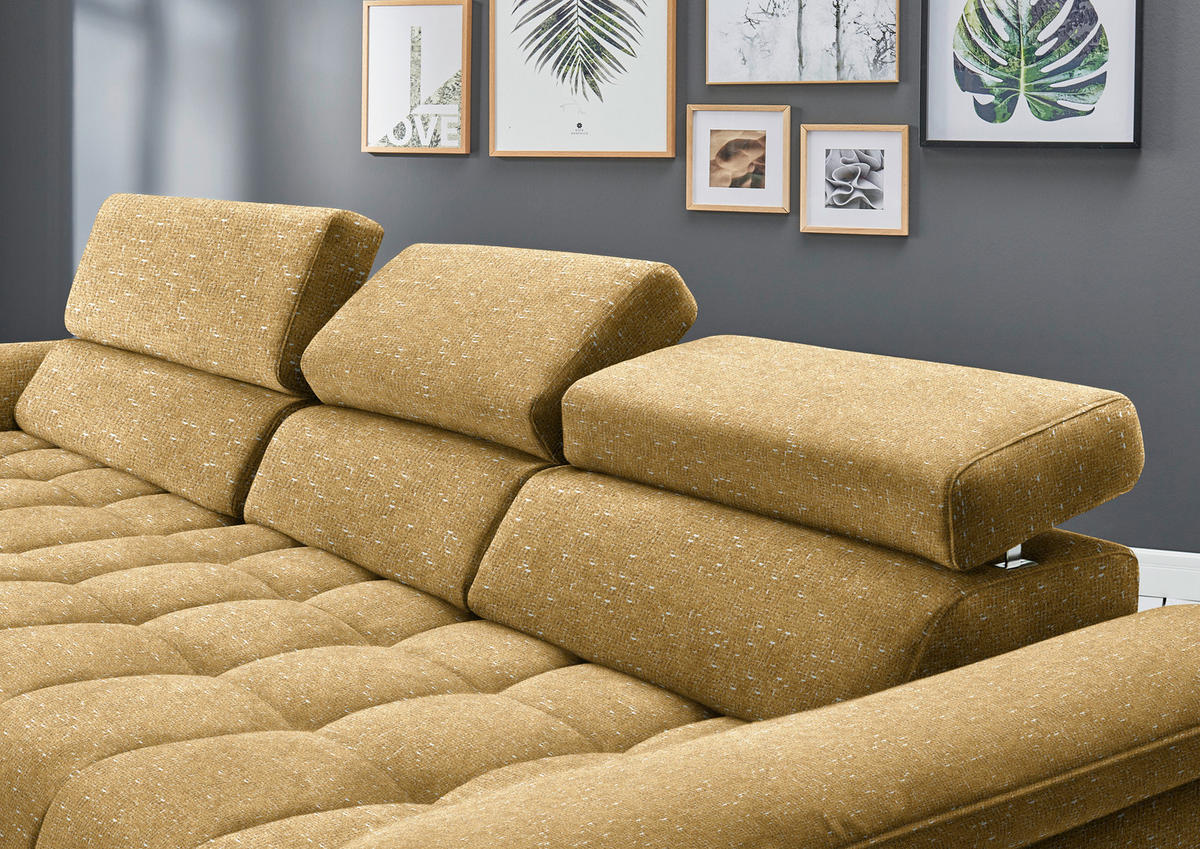 ECKSOFA in Chenille Currygelb  - Currygelb/Schwarz, Design, Textil/Metall (190/329cm) - Beldomo Style