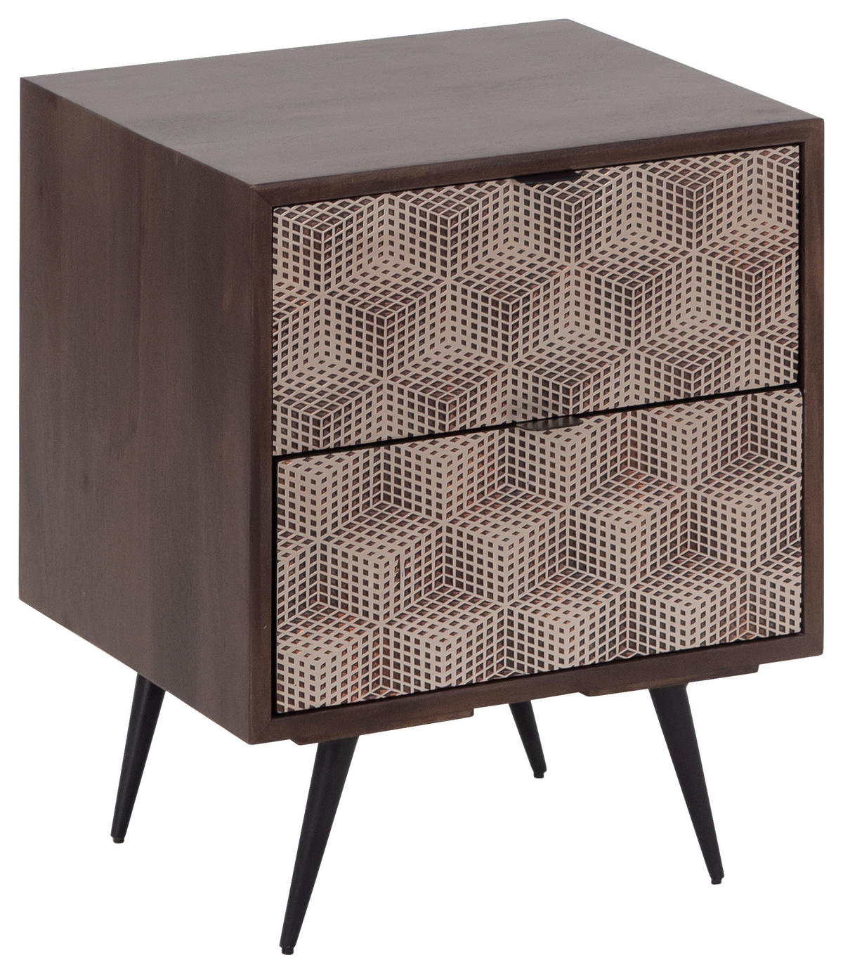 ÉJJELISZEKRÉNY keményfa mangófa diószínű  - fekete/rézszínű, Modern, faalapú anyag/fém (40/50/35cm) - MID.YOU