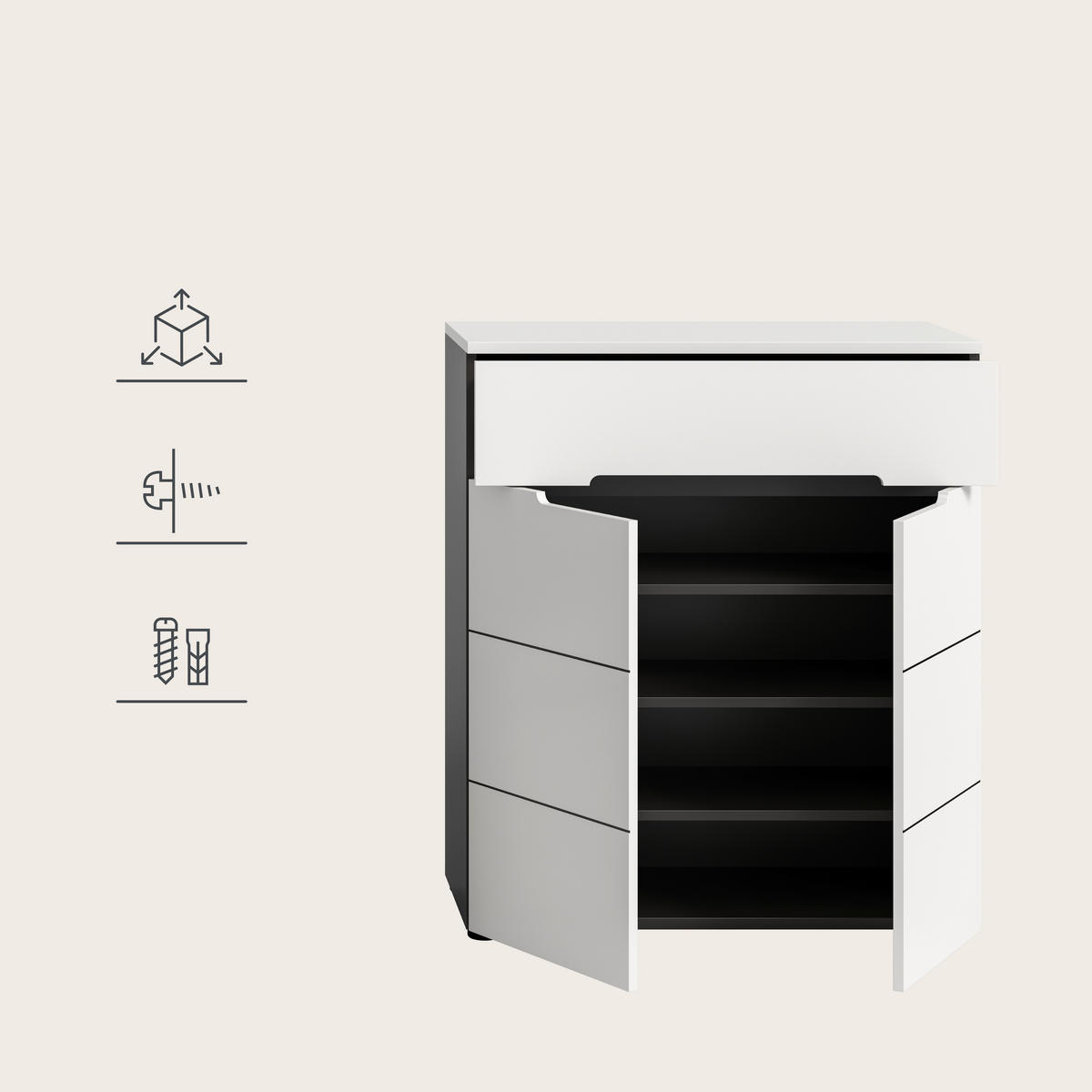 ELŐSZOBAFAL - fehér/szürke, Design, faalapú anyag (175/190/37cm) - Livetastic