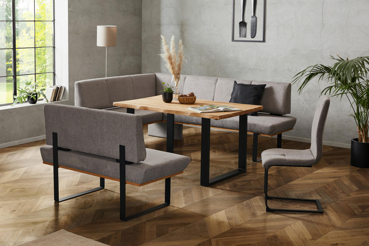 ECKBANK 175/225 cm Webstoff Grau Eiche vollmassiv   - Schwarz/Grau, MODERN, Holz/Textil (175/225cm) - Livetastic