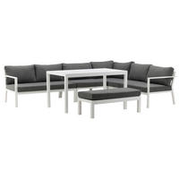 DINING-LOUNGESET Aluminium  - Weiß/Grau, KONVENTIONELL, Textil/Metall - Gardenson