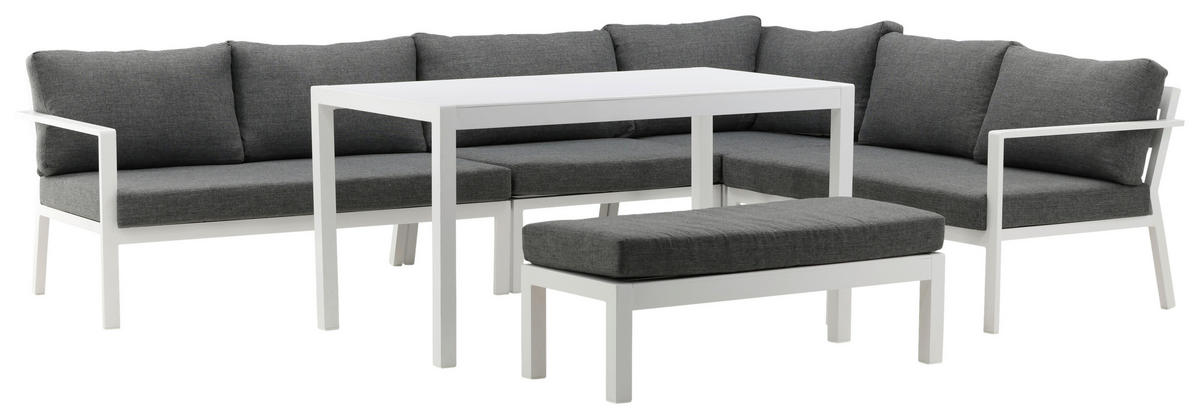 DINING-LOUNGESET Aluminium  - Weiß/Grau, KONVENTIONELL, Textil/Metall - Gardenson