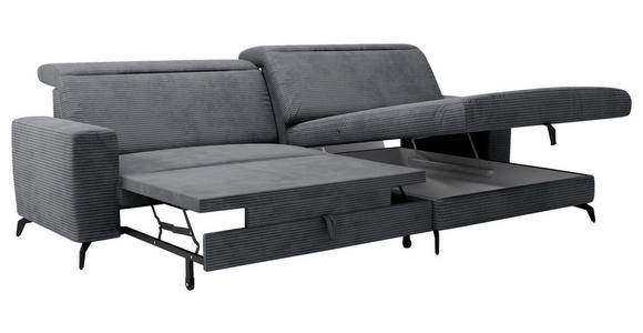 ECKSOFA inkl. Funktion Grau Cord  - Schwarz/Grau, KONVENTIONELL, Textil/Metall (290/178cm) - Cantus