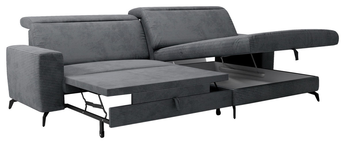 ECKSOFA in Cord Grau  - Schwarz/Grau, Konventionell, Textil/Metall (290/178cm) - Sit & More