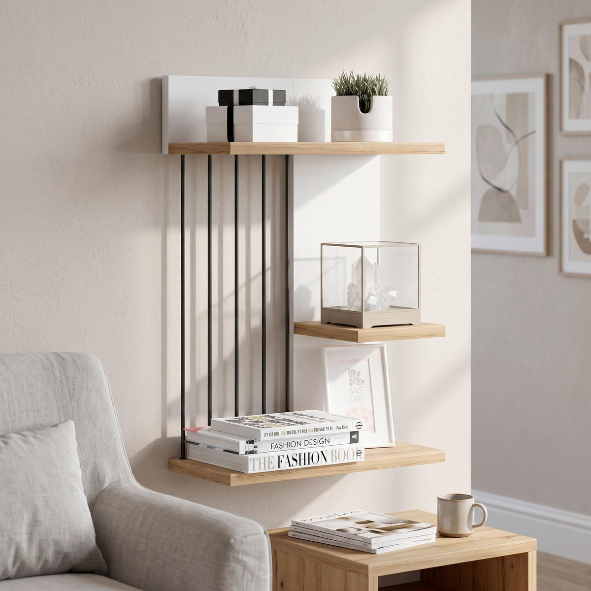 WANDBOARD40/60/19 cm Weiss, Eichefarben  - Weiss/Eichefarben, Design, Holzwerkstoff (40/60/19cm) - Livetastic