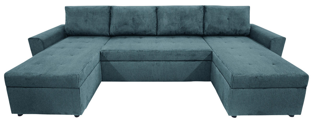 WOHNLANDSCHAFT TERMOLI in Cord Hellblau  - Schwarz/Hellblau, Design, Kunststoff/Textil (155/296/155cm) - MID.YOU