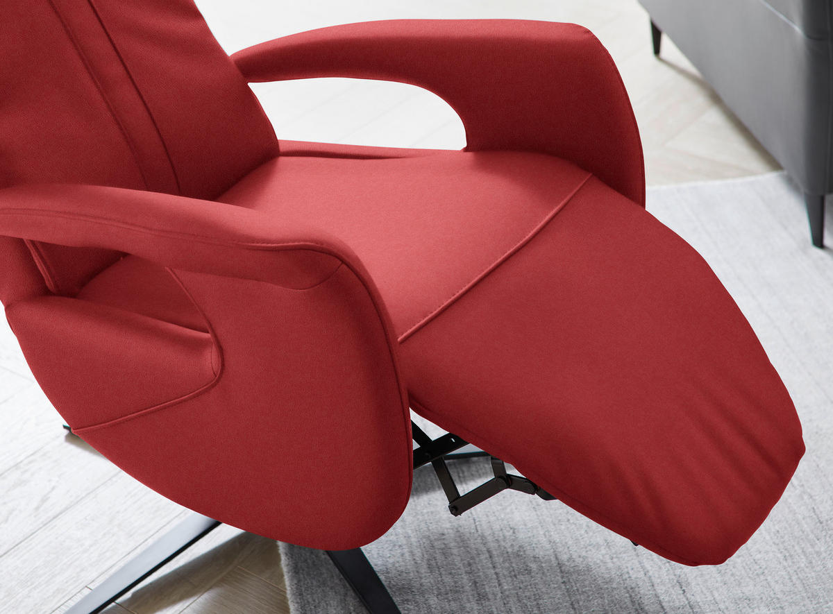 RELAXSESSEL in Leder Rot  - Rot/Schwarz, Design, Leder/Metall (71/112/83cm) - Dieter Knoll