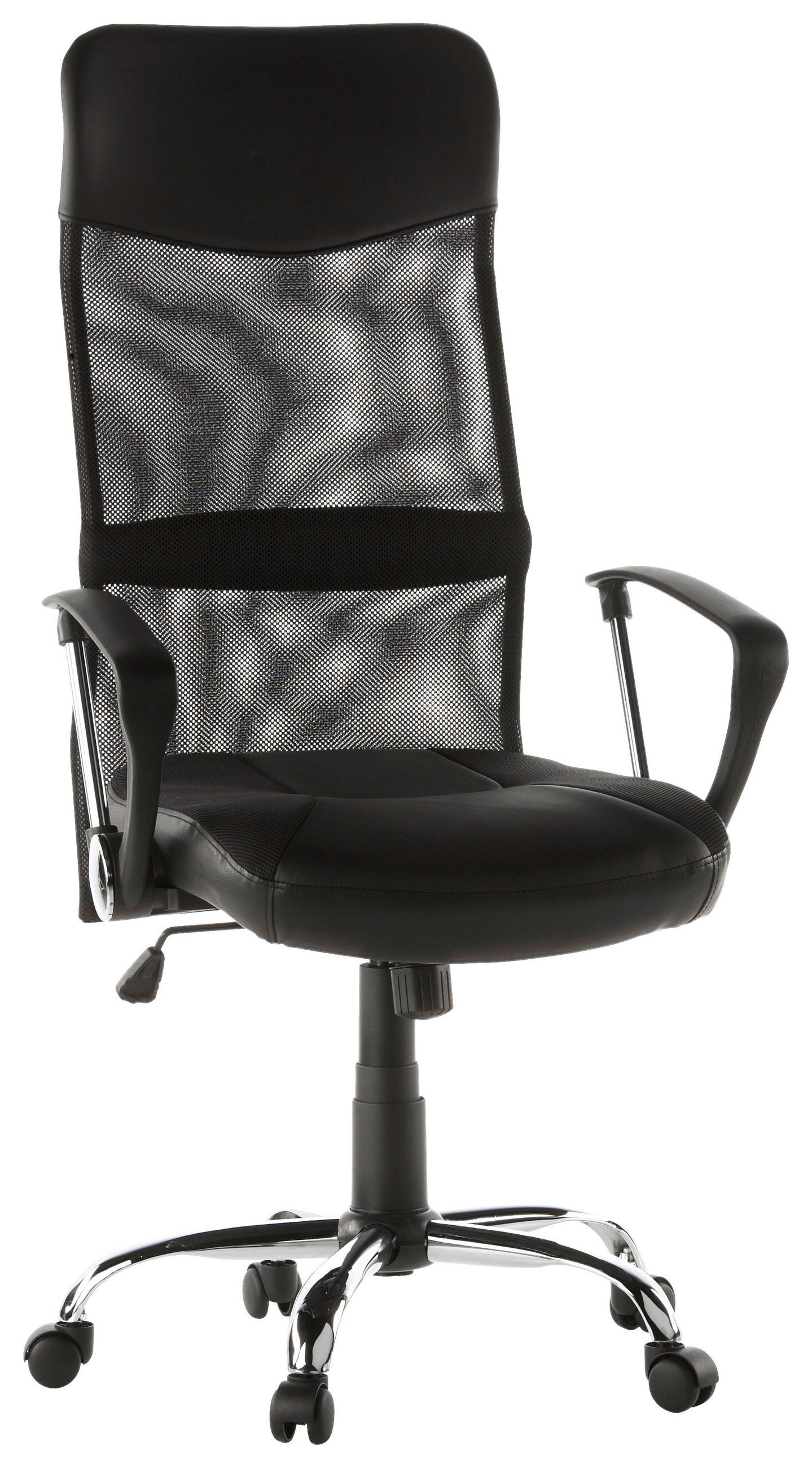 DREHSTUHL Lederlook, Netzbespannung Schwarz, Chromfarben  - Chromfarben/Schwarz, MODERN, Kunststoff/Textil (60/122/52cm) - MID.YOU