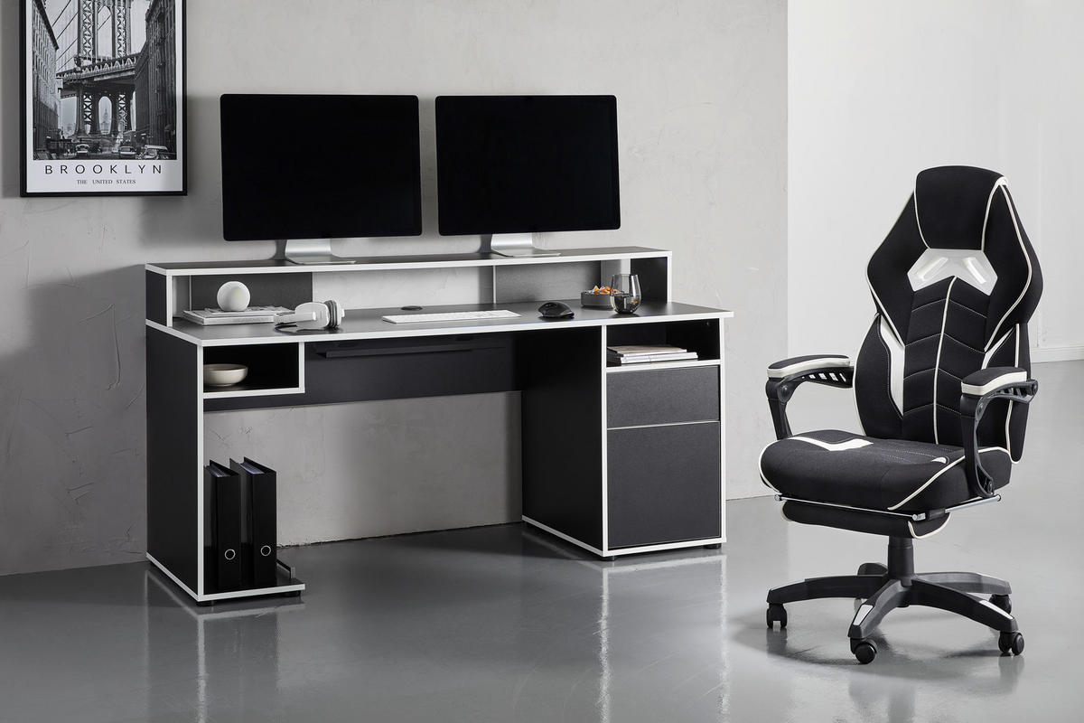 GAMINGTISCH 170/65/92 cm  in Schwarz, Weiss  - Weiss/Schwarz, Modern, Holzwerkstoff (170/65/92cm) - Novel