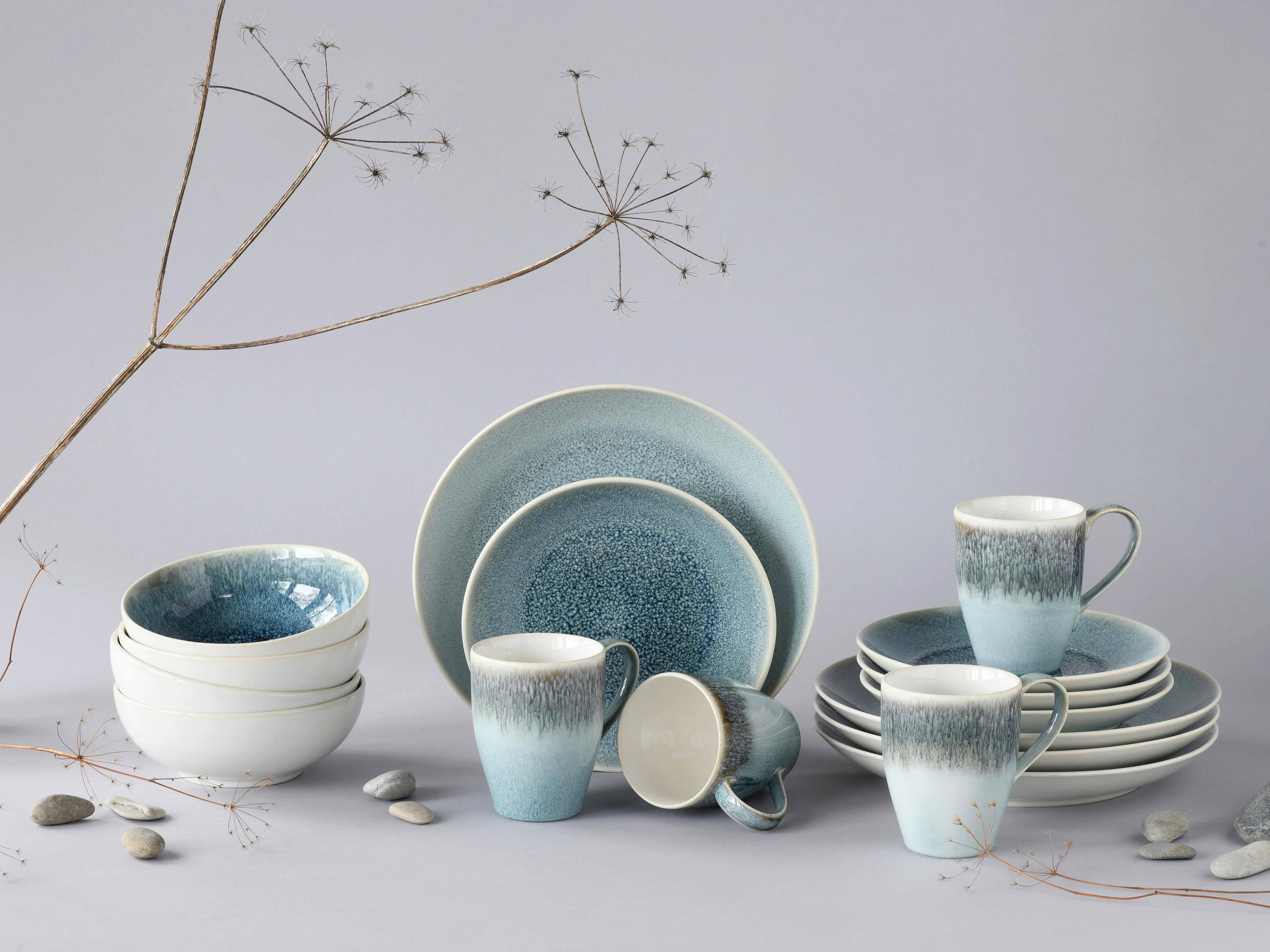 KOMBISERVICE Weiß, Hellblau Caldera Eisblau 16-teilig 4 Personen  - Weiß/Hellblau, Basics, Keramik - Creatable