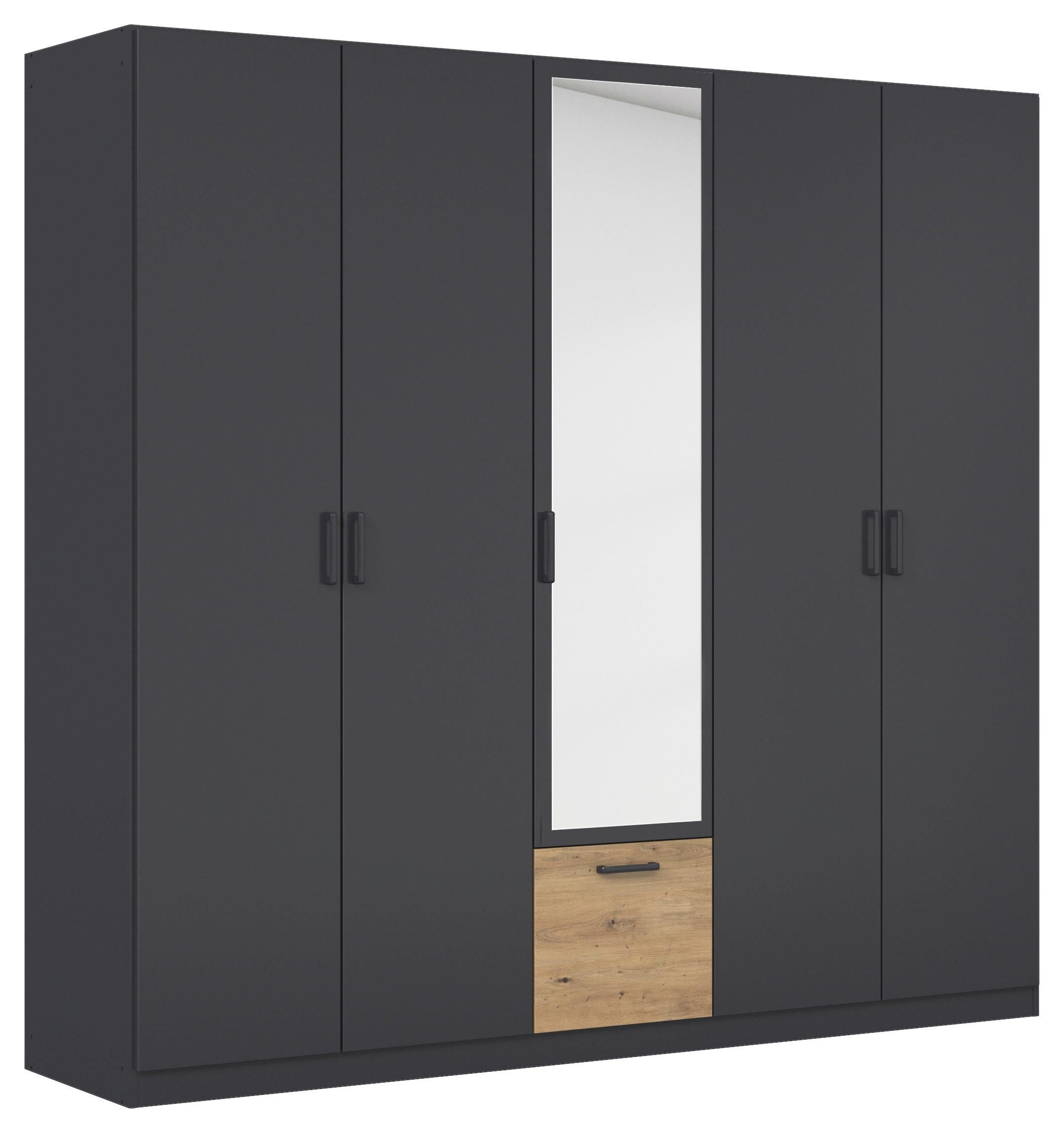 KLEIDERSCHRANK 226/210/54 cm,  in Grau, Eiche Artisan, 5-türig  - Eiche Artisan/Grau, Basics, Holzwerkstoff/Metall (226/210/54cm) - Rauch Möbel