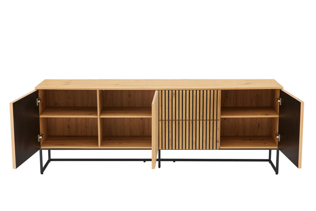SIDEBOARD  213/80/40 cm 2 Schublade(n)  - Schwarz/Eiche Artisan, MODERN, Holzwerkstoff/Metall (213/80/40cm) - Xora