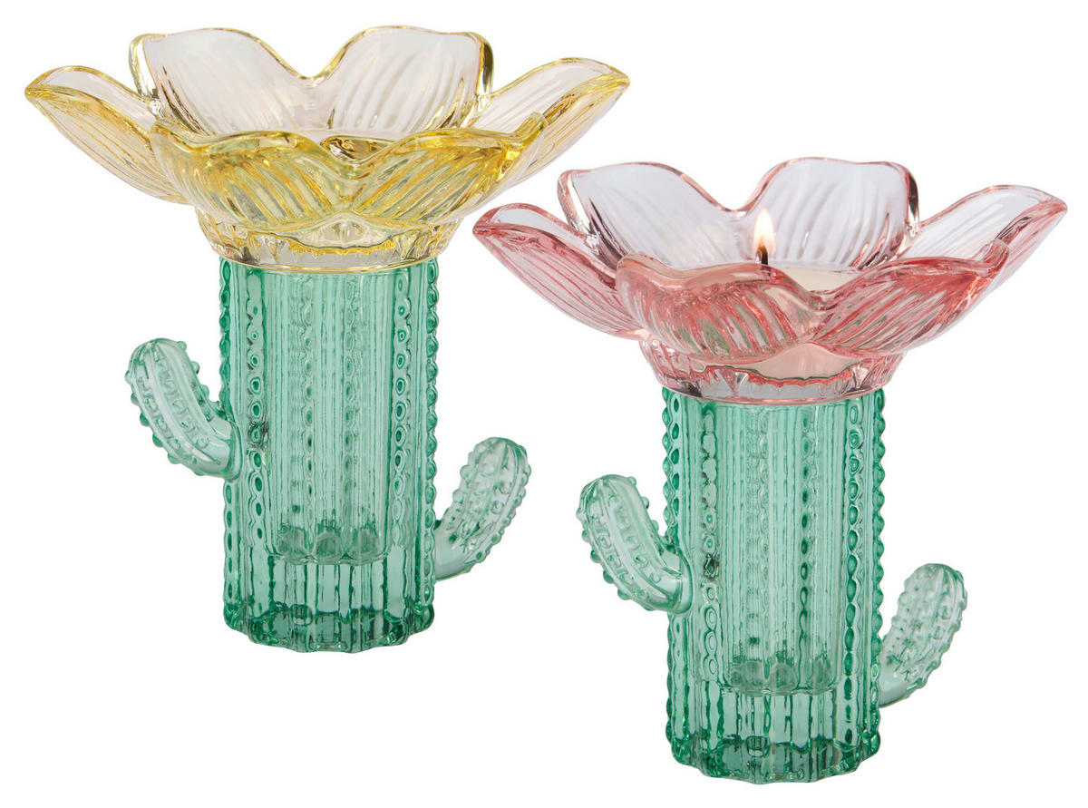 TEELICHTHALTER - Gelb/Rot, Design, Glas (12/11,5/12cm)