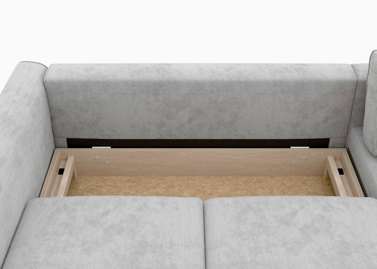 ECKSCHLAFSOFA  mit Bettkasten erhältlich, Sitzqualitäten, Schlafen auf Sitzhöhe, Bettfunktion erhältlich, Rücken echt, Armteil links, Armteil rechts Cord Grau  - Schwarz/Grau, MODERN, Textil/Metall (232/161cm) - Trendmanufaktur