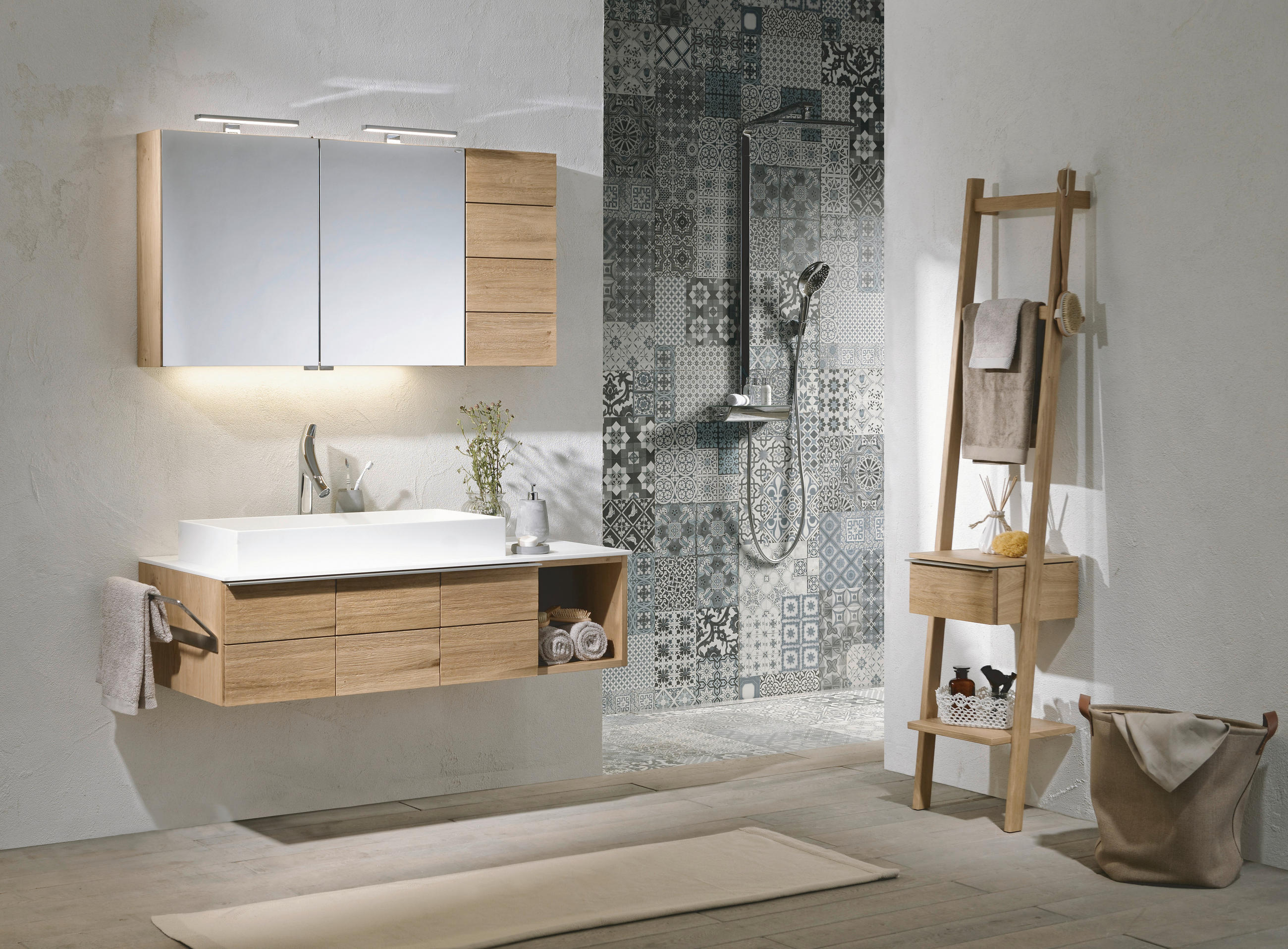 MOBILIER BAIE - alb/culoare lemn stejar, Design, sticlă/lemn (128,4cm) - Voglauer