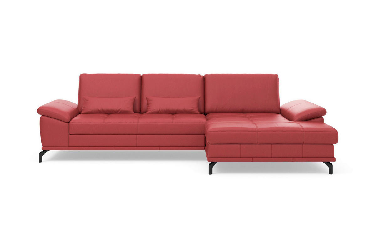 ECKSOFA COSTELLO E Rot Echtleder Nierenkissen, Armteilverstellung, Sitztiefenverstellung  - Rot/Schwarz, Basics, Leder/Textil (301/176cm) - Sit & More