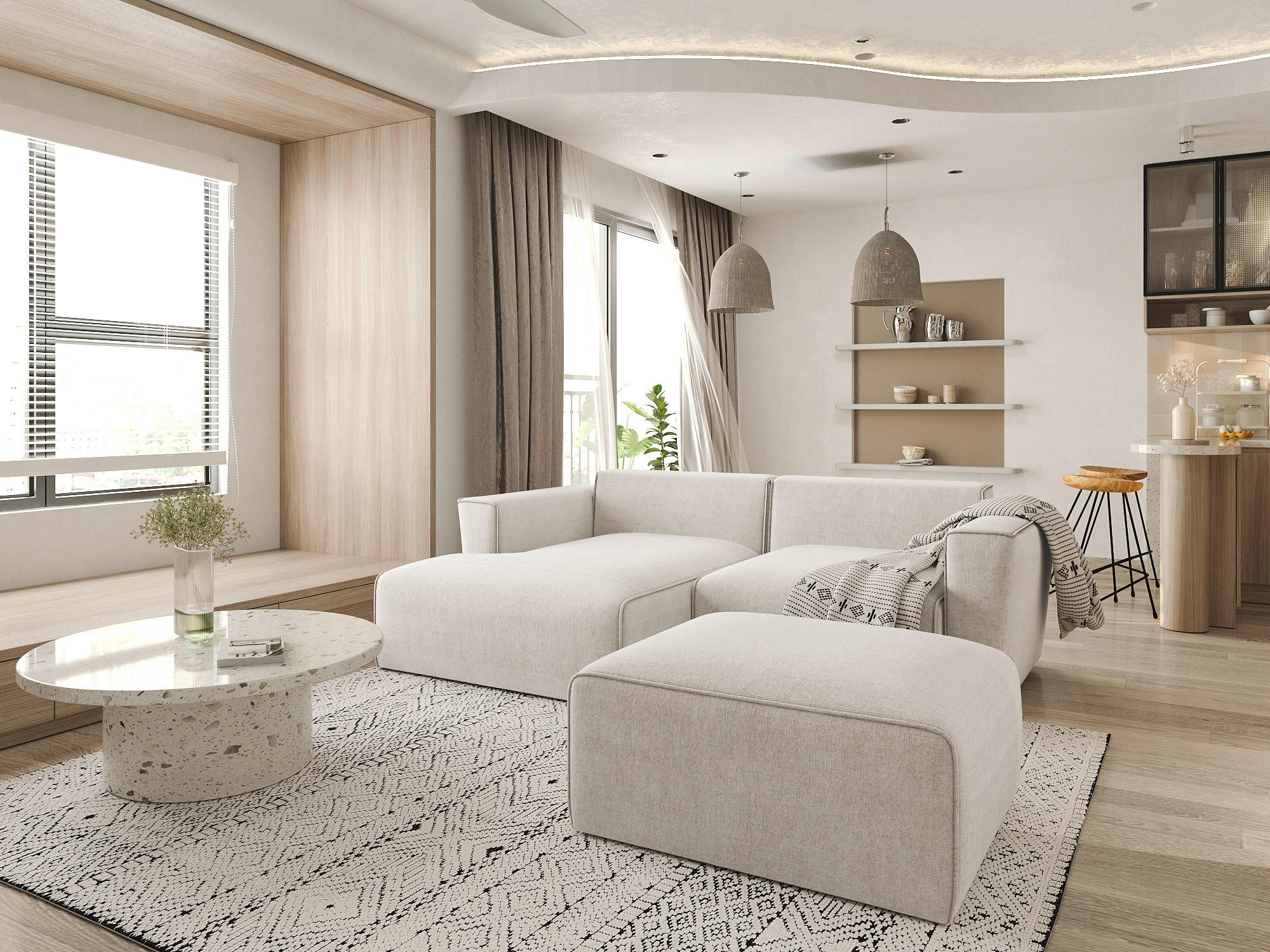 ECKSOFA Creme Struktur - Creme/Schwarz, Design, Kunststoff/Textil (161/234cm) - P & B