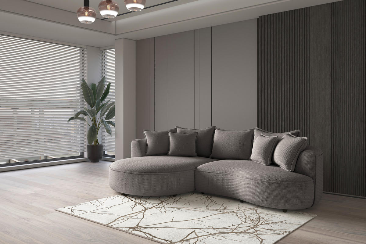 ECKSOFA LEVI Cappuccino Velours, Struktur  - Schwarz/Cappuccino, MODERN, Kunststoff/Textil (168/287cm) - Livetastic