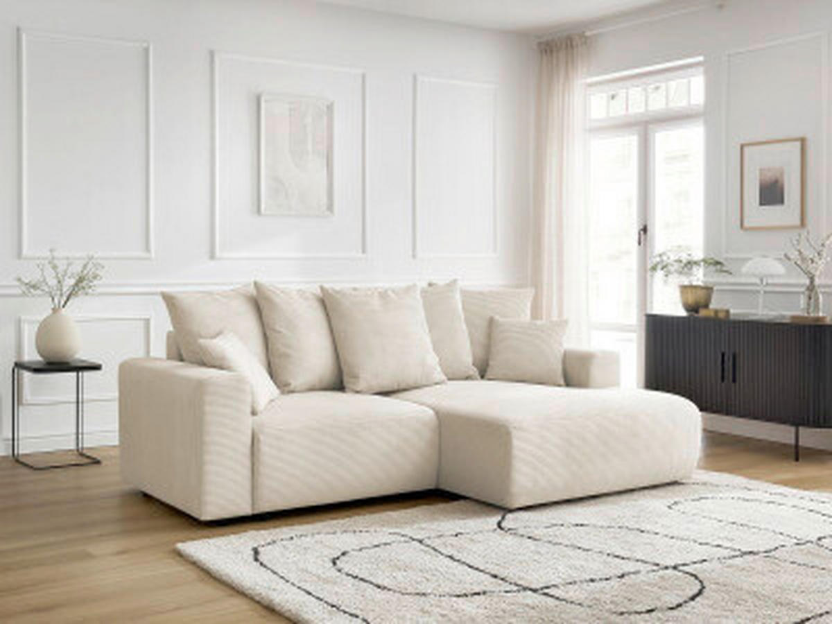 ECKSOFA Ottomane rechts  ATILLA Beige Cord  - Beige/Schwarz, MODERN, Kunststoff/Textil (244/149cm)