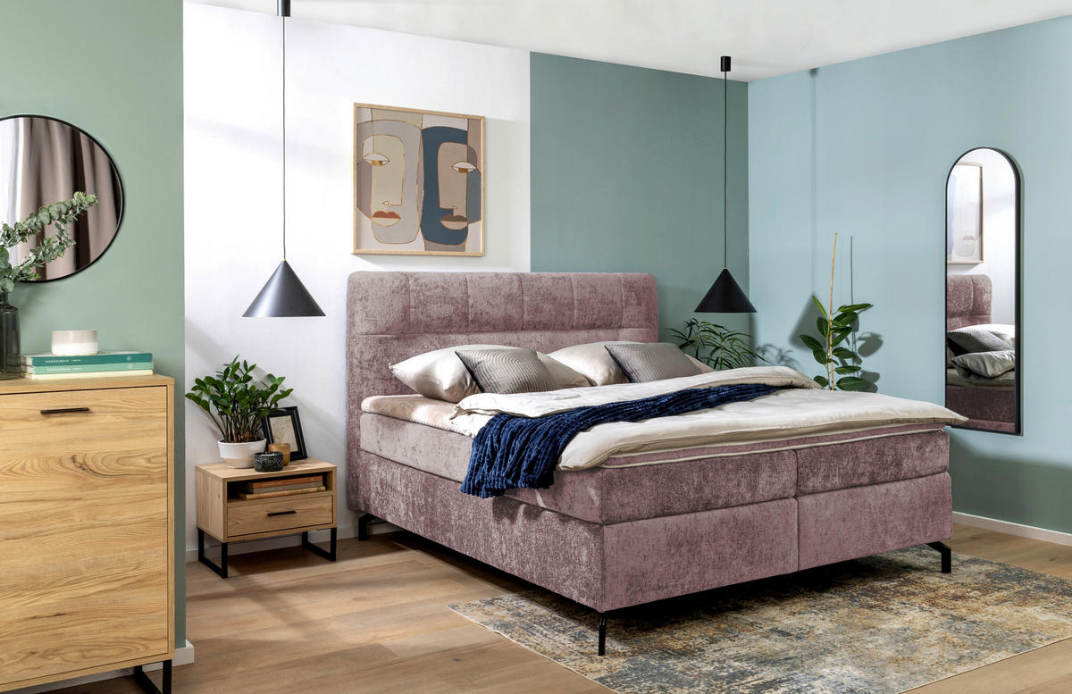BOXSPRINGBETT 160/200 cm  in Altrosa  - Schwarz/Altrosa, Design, Textil/Metall (160/200cm) - Esposa