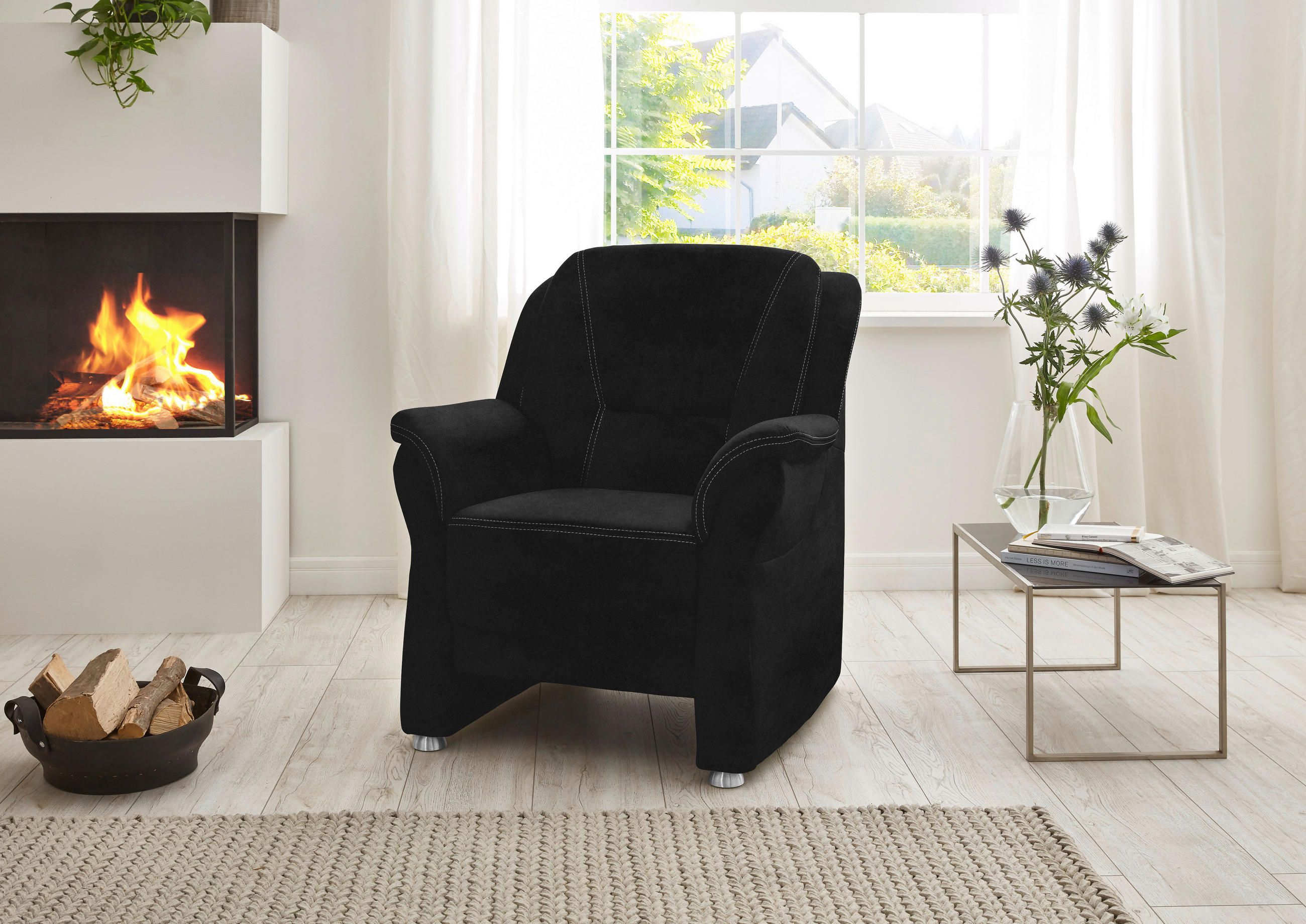FAUTEUIL in Mikrofaser Schwarz  - Beige/Alufarben, Konventionell, Textil/Metall (90/100/89cm) - Beldomo Comfort