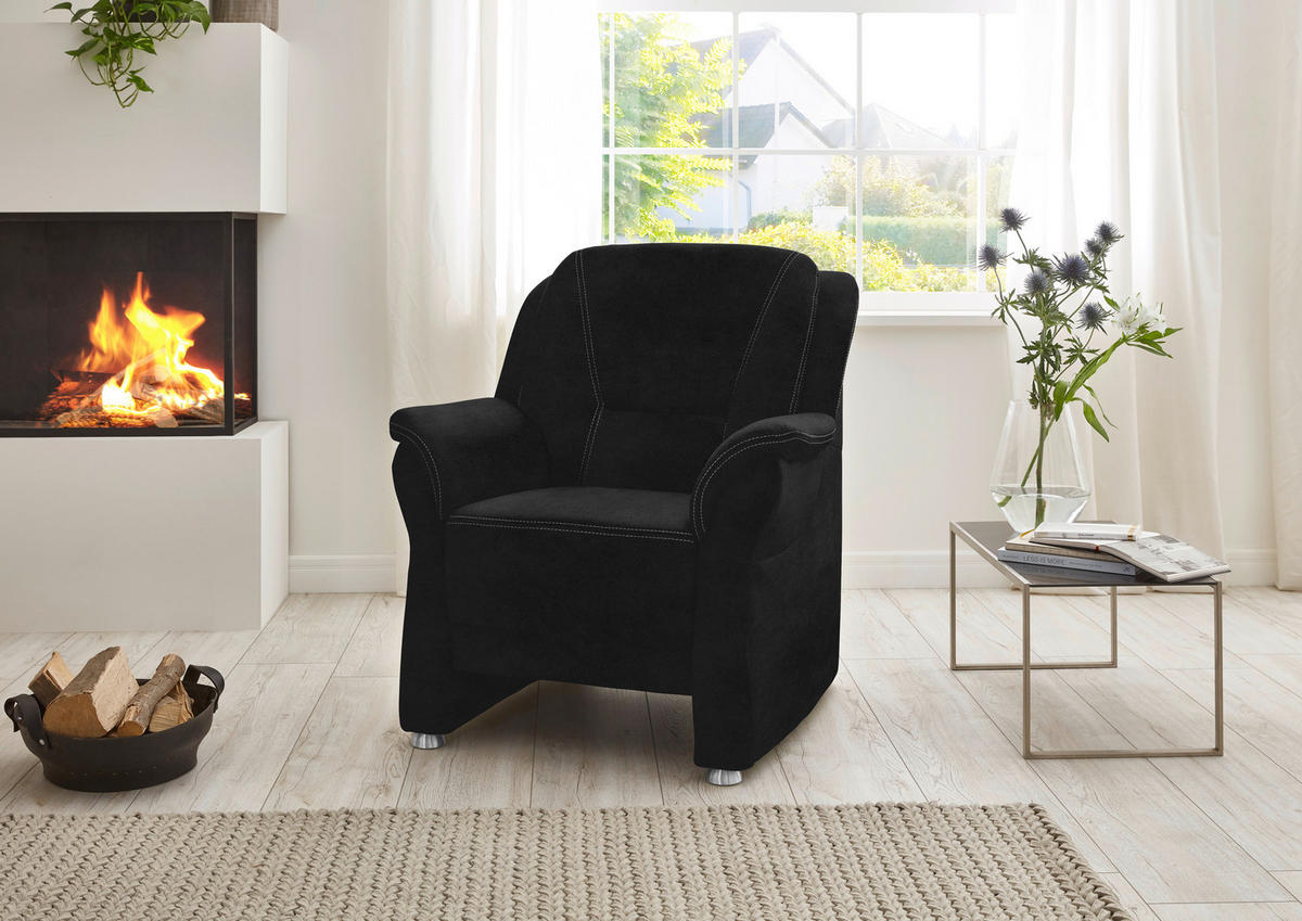 FAUTEUIL in Mikrofaser Schwarz  - Beige/Alufarben, Konventionell, Textil/Metall (90/100/89cm) - Beldomo Comfort
