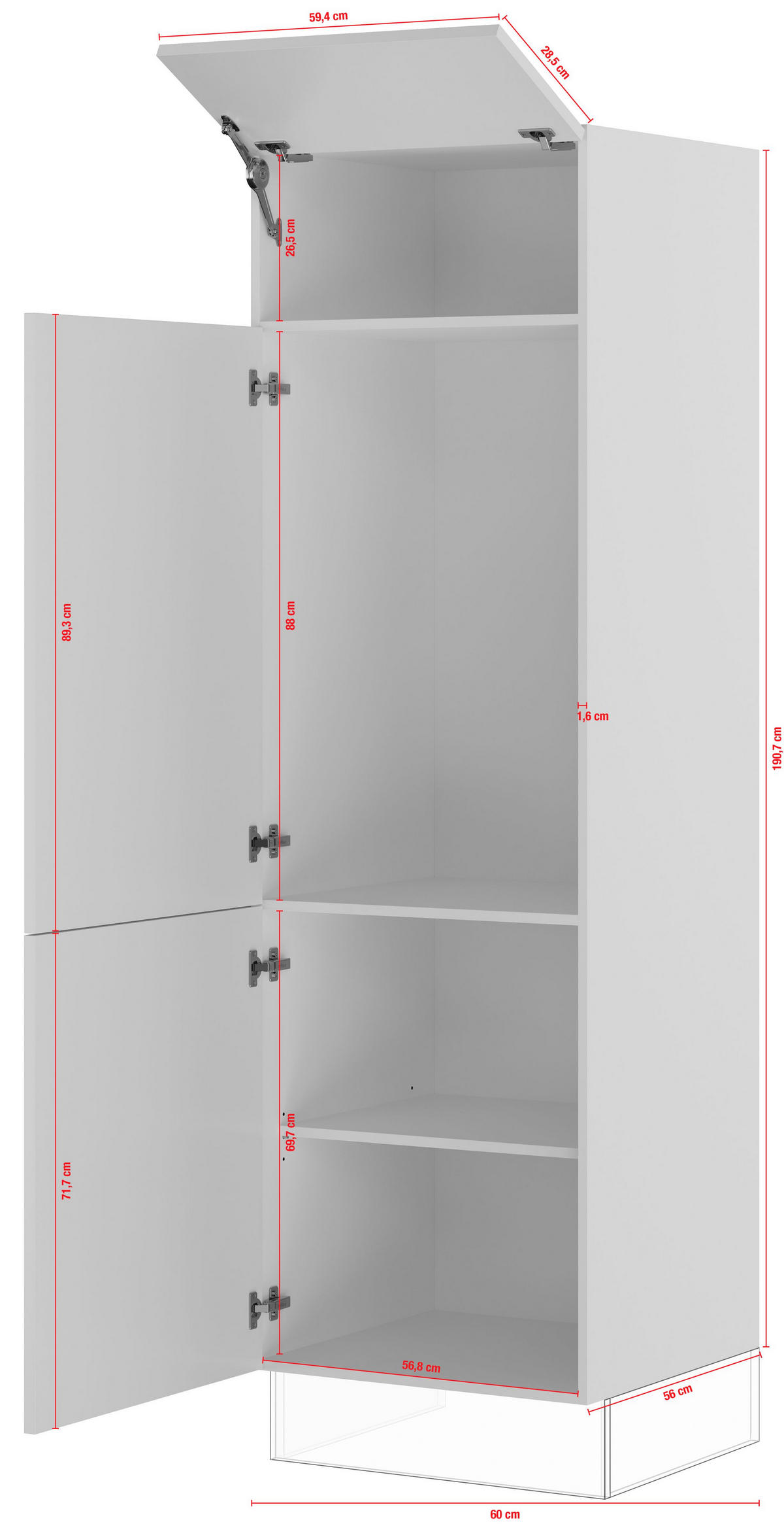 GERÄTEUMBAUSCHRANK 60/206,2/57,6 cm  in Weiß  - Edelstahlfarben/Weiß, Basics, Holzwerkstoff/Metall (60/206,2/57,6cm) - Impuls