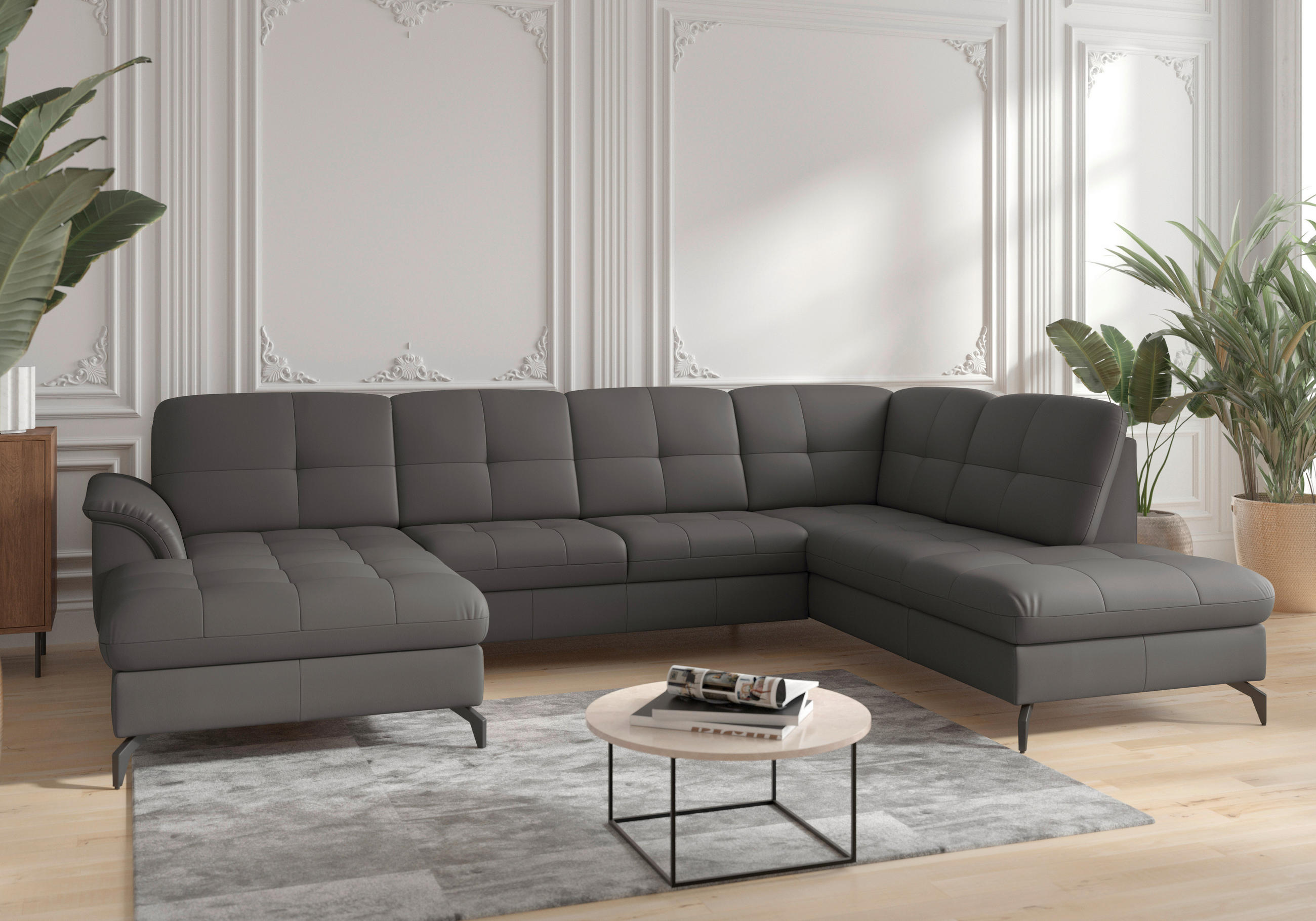 WOHNLANDSCHAFT in Vliesstoff Kombination Echtleder/Stoff Anthrazit  - Anthrazit/Schwarz, MODERN, Leder/Textil (164/319/212cm) - Sit & More