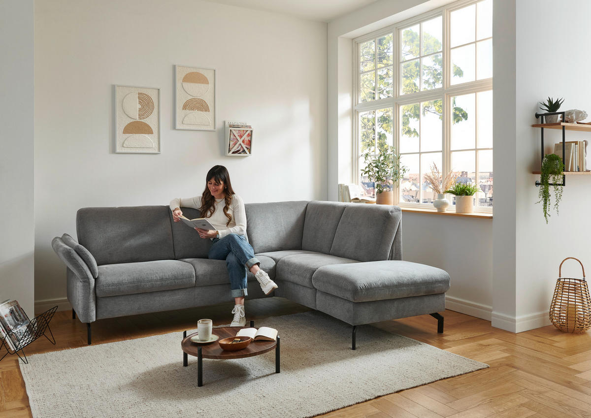 ECKSOFA in Flachgewebe Grau  - Schwarz/Grau, Konventionell, Textil/Metall (241/190cm) - Beldomo Comfort