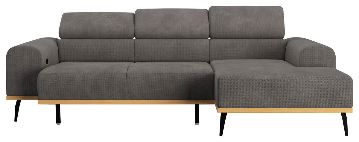ECKSOFA in Chenille Dunkelgrau  244/157 cm  - Dunkelgrau/Schwarz, KONVENTIONELL, Textil/Metall (244/157cm) - Cotta