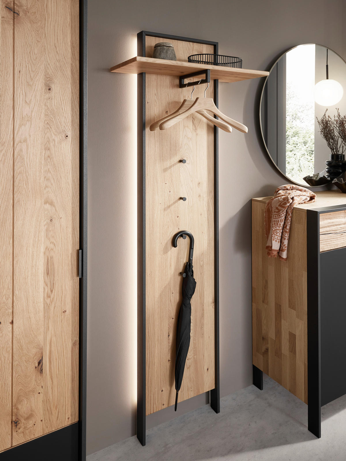 GARDEROBENPANEEL  in 70/199,1/33 cm  - Eichefarben/Graphitfarben, Natur, Holz (70/199,1/33cm) - Valdera