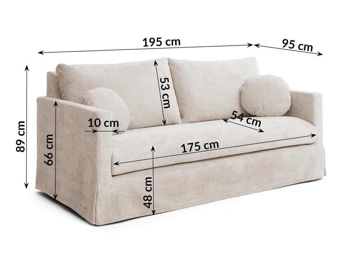 3-SITZER-BEZUG - Creme, Design, Textil (195/89/95cm) - P & B