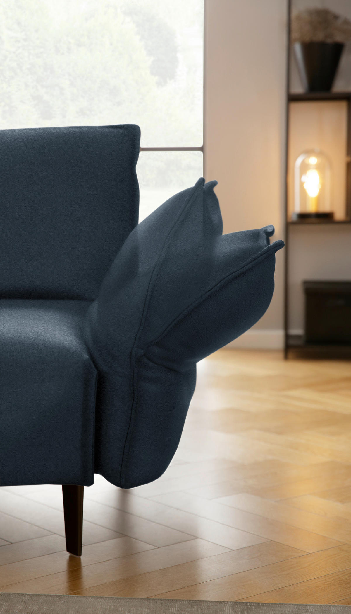 ECKSOFA in Echtleder Dunkelblau  - Schwarz/Dunkelblau, Design, Leder/Metall (272/340cm) - W.Schillig
