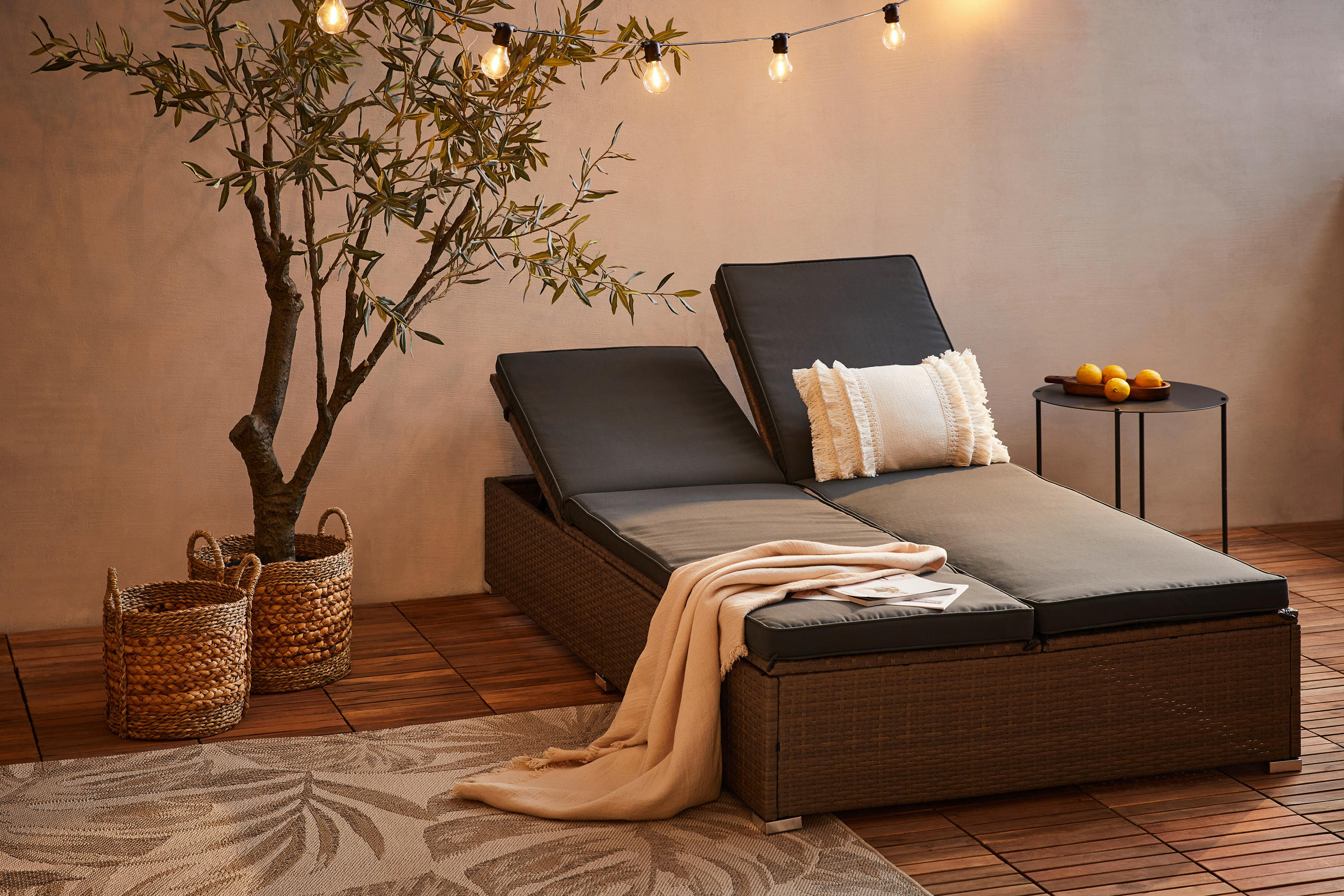 SONNENLIEGE 110/30/194 cm  - Schwarz/Braun, Modern, Kunststoff/Textil (110/30/194cm) - Ambia Garden