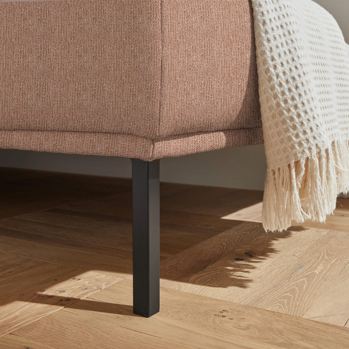 ECKSOFA  in Flachgewebe Aprikose  308/270 cm  - Aprikose/Schwarz, Design, Textil/Metall (308/270cm) - Pure Home Lifestyle