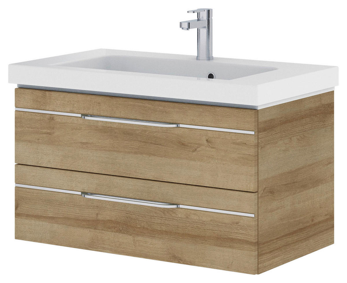 WASCHTISCHKOMBI 92 cm  - Chromfarben/Eichefarben, KONVENTIONELL, Holzwerkstoff/Stein (92cm) - Pelipal