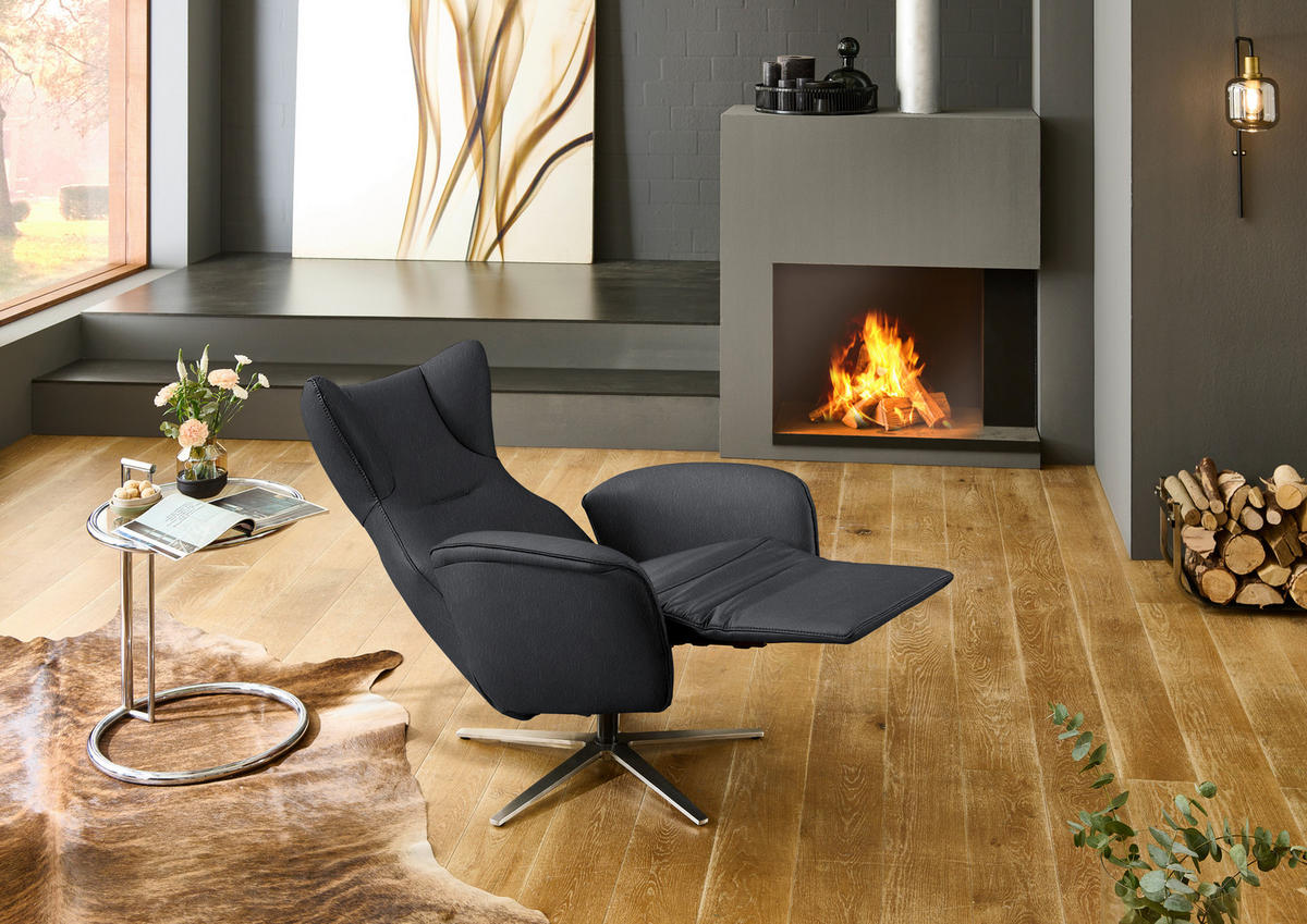 RELAXSESSEL Leder Schieferfarben  - Schieferfarben/Schwarz, Design, Leder/Metall (75/106/86cm) - Valdera