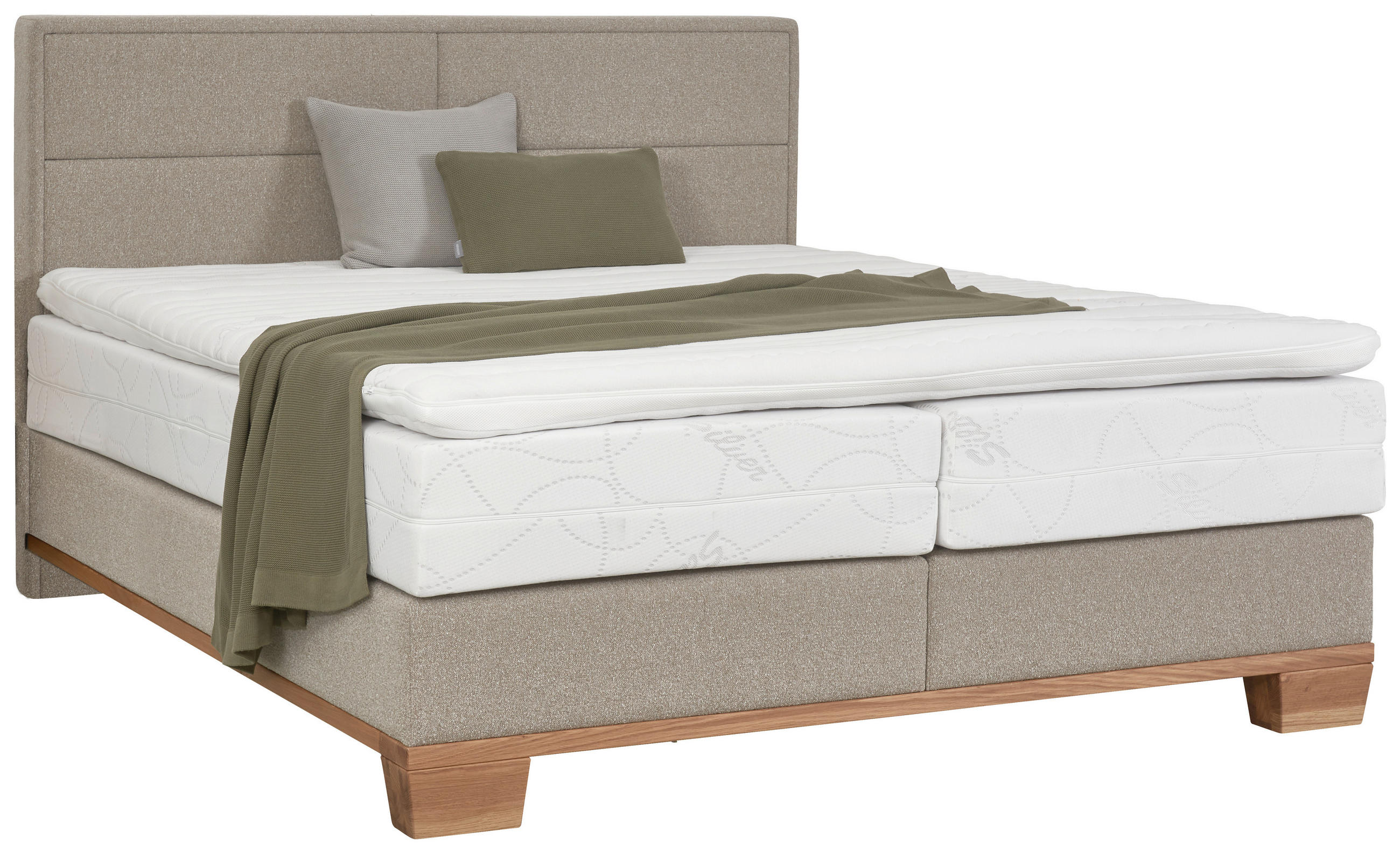 BOXSPRINGBETT 180/200 cm  in Eichefarben, Graubraun  - Eichefarben/Graubraun, Natur, Holz/Textil (180/200cm) - Valnatura