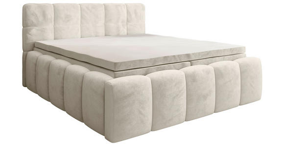 BOXBETT 160/200 cm,  in Beige, gepolstertes Kopfteil, Bettkasten, Topper, Matratzen, H3 + H3 = fest  - Beige/Schwarz, MODERN, Kunststoff/Textil (160/200cm) - Xora