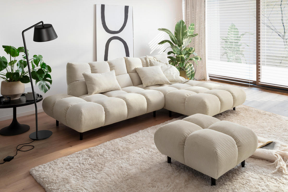 ECKSOFA Naturfarben Cord  - Schwarz/Naturfarben, Design, Holz/Textil (178/255cm) - Pure Home Lifestyle