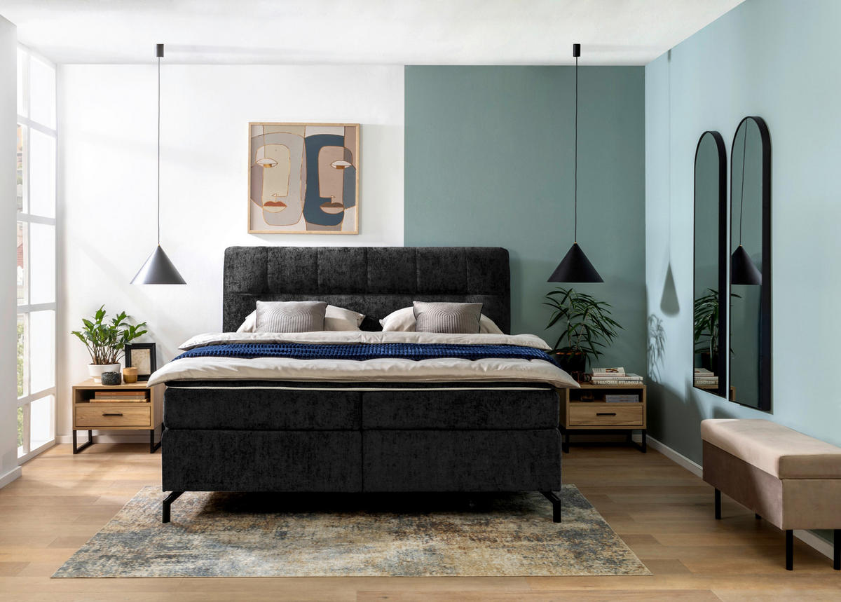 BOXSPRINGBETT 180/200 cm  in Schwarz  - Schwarz, Design, Textil/Metall (180/200cm) - Esposa