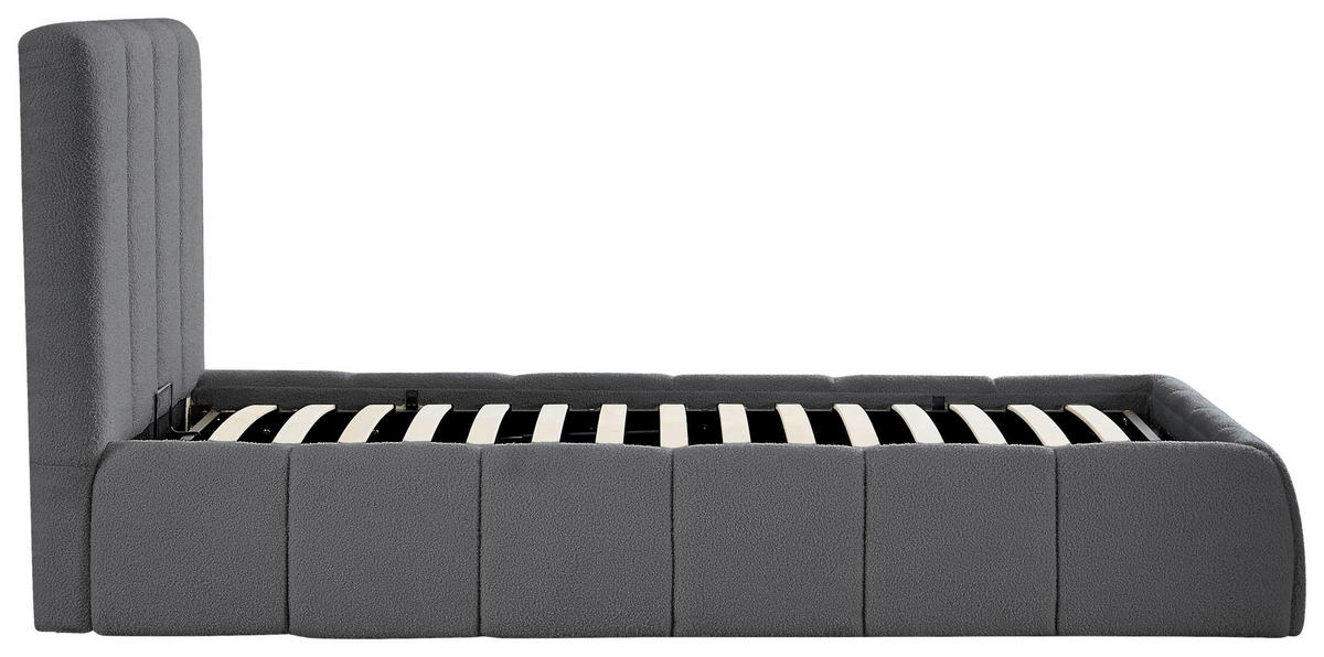 POLSTERBETT gepolstertes Kopfteil, Lattenrost, Bettkasten 90/200 cm  in Grau  - Schwarz/Naturfarben, Design, Holz/Kunststoff (90/200cm) - Boxxx