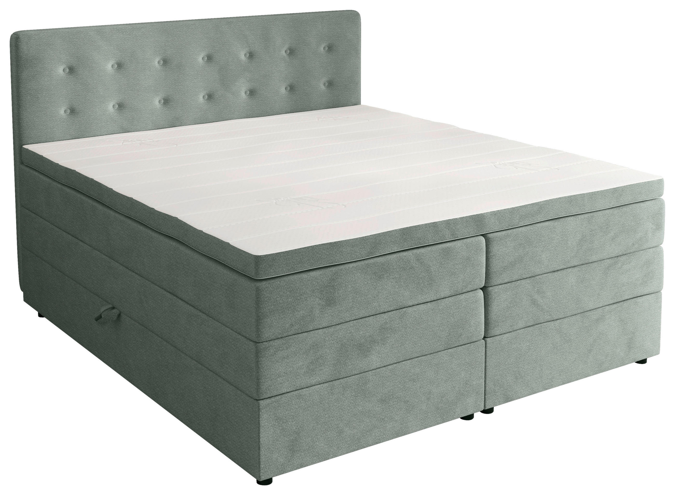 BOXSPRINGBETT 200/200 cm,  in Silberfarben, gepolstertes Kopfteil, Bettkasten, Topper, Matratzen, H2 + H3 = mittel + fest  - Silberfarben/Schwarz, KONVENTIONELL, Kunststoff/Textil (200/200cm) - Chameo