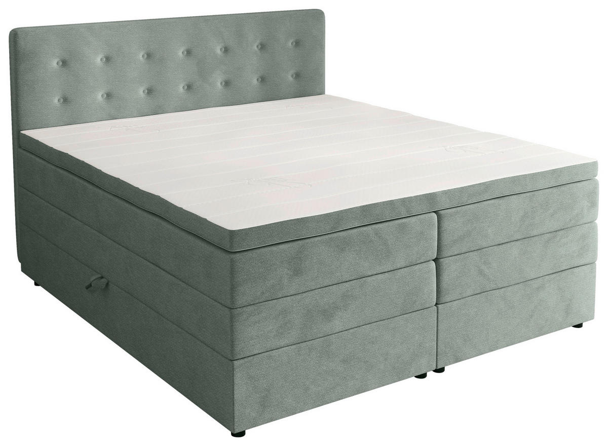 BOXSPRINGBETT 200/200 cm,  in Silberfarben, gepolstertes Kopfteil, Bettkasten, Topper, Matratzen, H2 + H3 = mittel + fest  - Silberfarben/Schwarz, KONVENTIONELL, Kunststoff/Textil (200/200cm) - Chameo