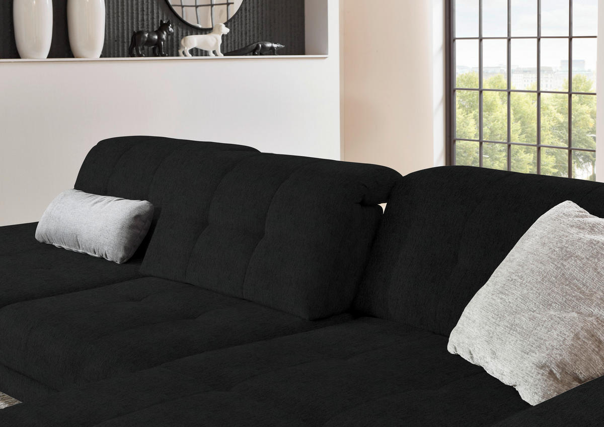 ECKSOFA in Flachgewebe Schwarz  - Schwarz, Design, Textil/Metall (309/190cm) - Beldomo Style