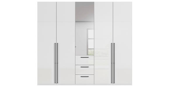 DREHTÜRENSCHRANK 251/223/61 cm,  in Weiß, Weiß Hochglanz, 5-türig  - Chromfarben/Weiß Hochglanz, Basics, Glas/Holzwerkstoff (251/223/61cm) - Novel
