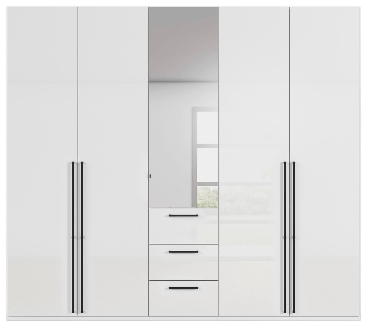 DREHTÜRENSCHRANK 251/223/61 cm,  in Weiß, Weiß Hochglanz, 5-türig  - Chromfarben/Weiß Hochglanz, Basics, Glas/Holzwerkstoff (251/223/61cm) - Novel