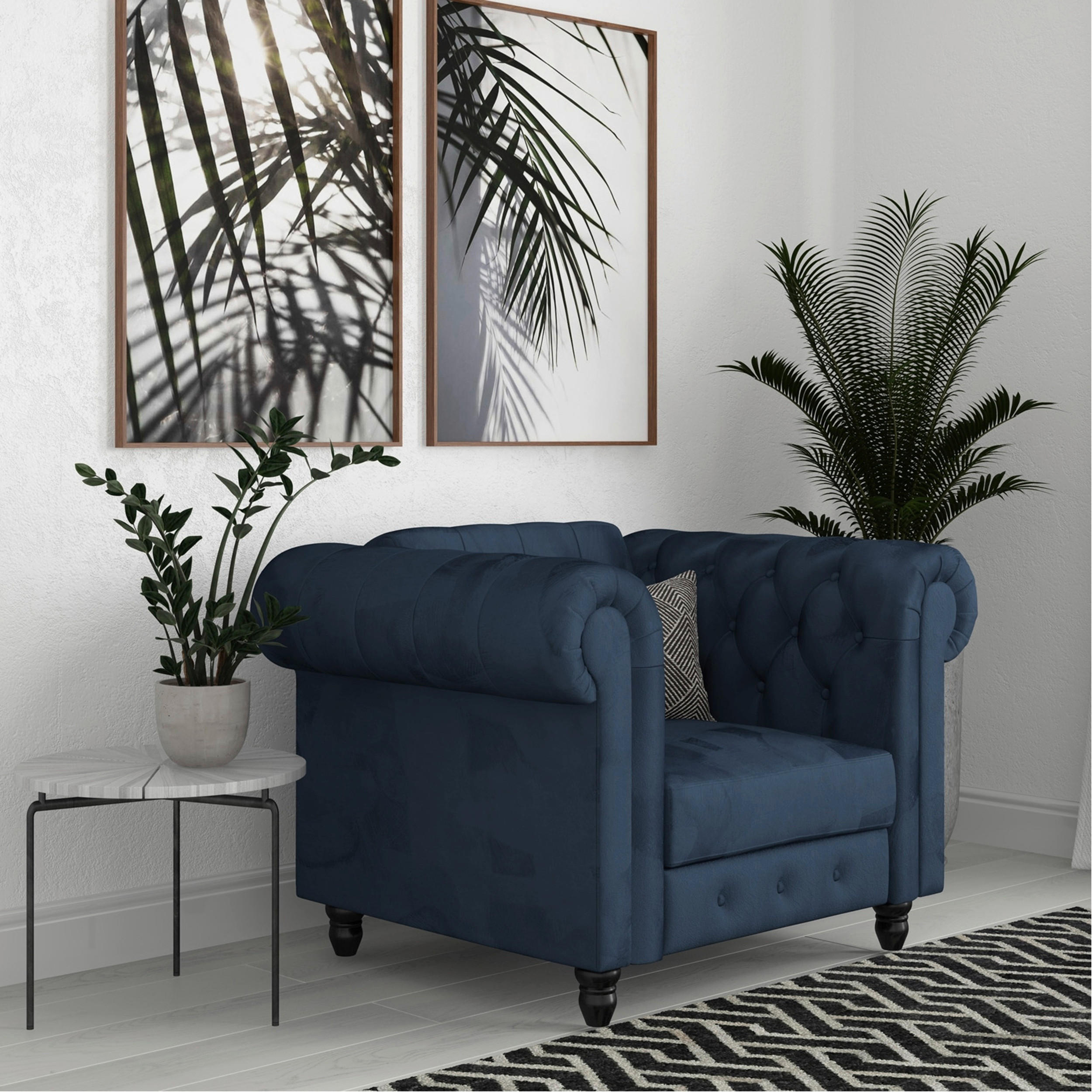 SESSEL in Velours Blau  - Blau/Schwarz, Basics, Holz/Textil (111/83/87cm) - Livetastic