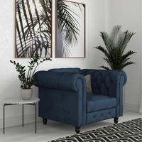 SESSEL in Velours Blau  - Blau/Schwarz, Basics, Holz/Textil (111/83/87cm) - Livetastic