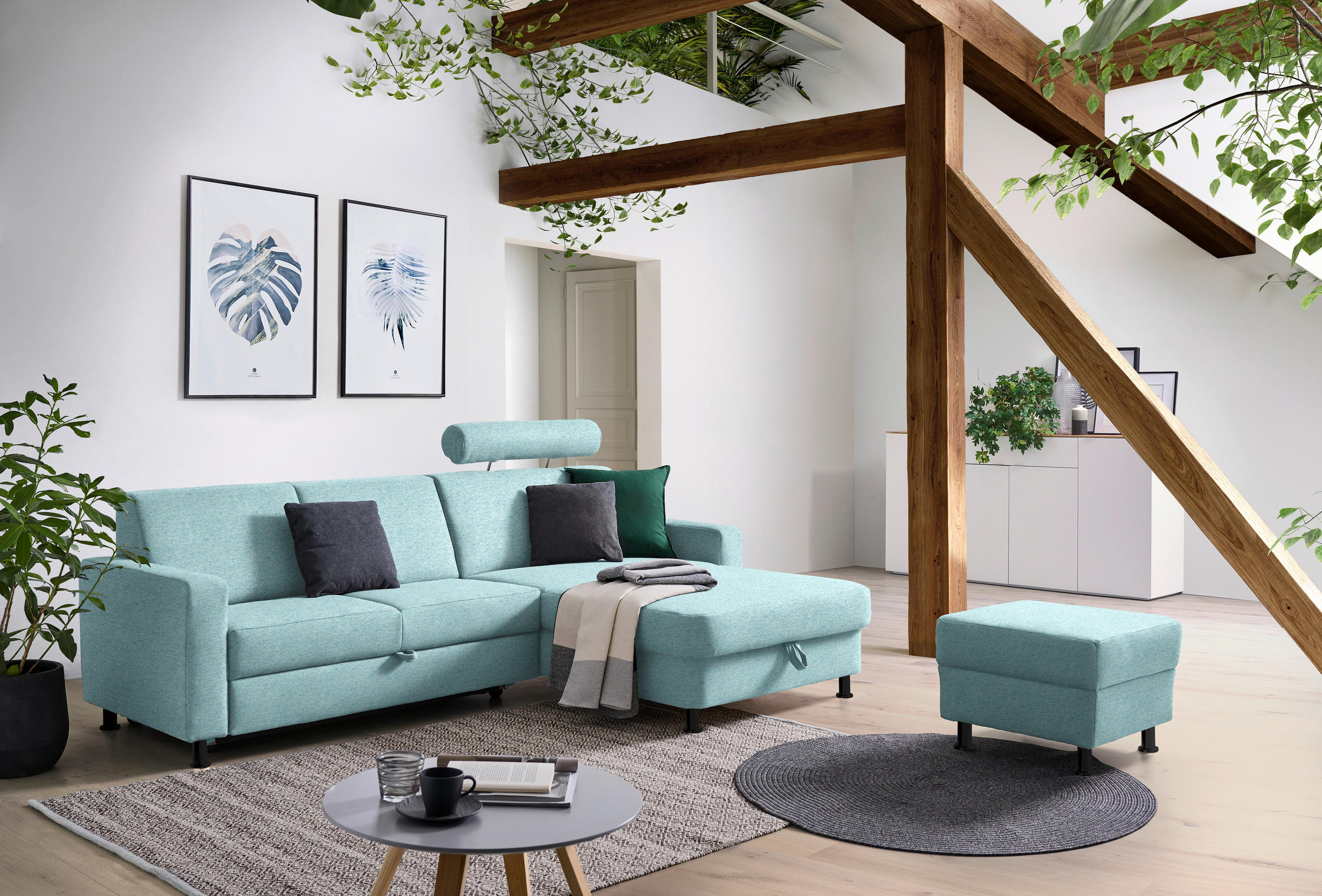 ECKSOFA in Webstoff Türkis  - Türkis/Schwarz, Design, Kunststoff/Textil (257/165cm) - Xora
